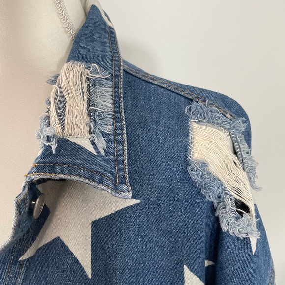 Peach Love California Painted Stars Oversized Ripped Denim Jacket Womens S - Picture 5 of 12